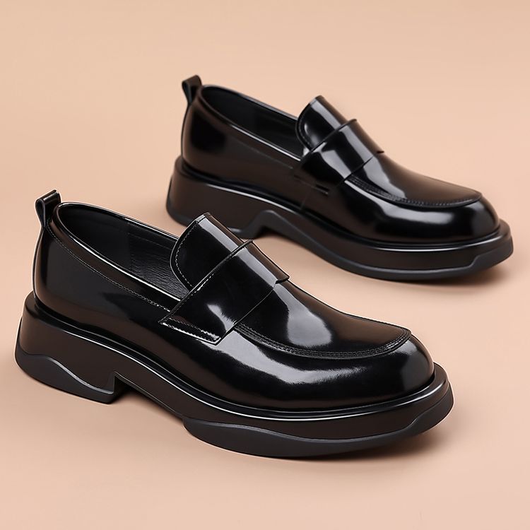 真皮乐福鞋男士一脚蹬皮鞋英伦风商务休闲皮鞋男款亮面厚底皮鞋主图