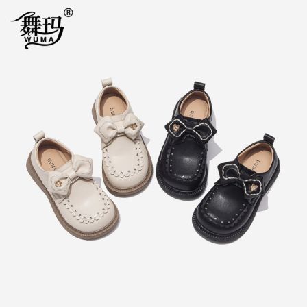 舞玛女童鞋子儿童公主鞋2026新款春季单鞋蝴蝶结防滑小皮鞋616031
