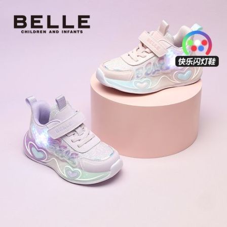 百丽儿童秋冬季跑鞋女运动鞋跑步鞋二棉保暖易弯折亮灯童鞋RK0381