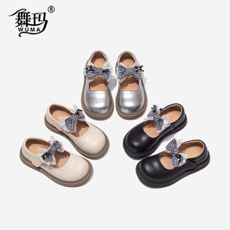 舞玛女童鞋子儿童公主鞋2026春季新款公主风蝴蝶结防滑皮鞋616002