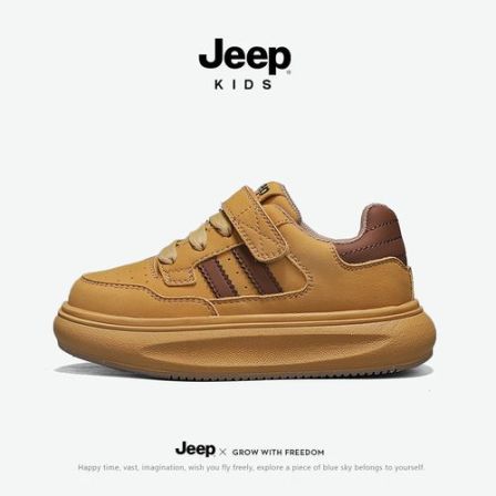 jeep童鞋男童软底板鞋春季皮面儿童透气运动鞋女童透气跑步小白鞋