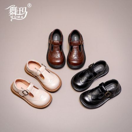 舞玛女童鞋子儿童皮鞋2026春季新款英伦风中小童黑色单鞋子616038
