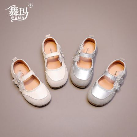 舞玛女童鞋子儿童皮鞋2026新款春秋季网纱蝴蝶结软底公主鞋538371