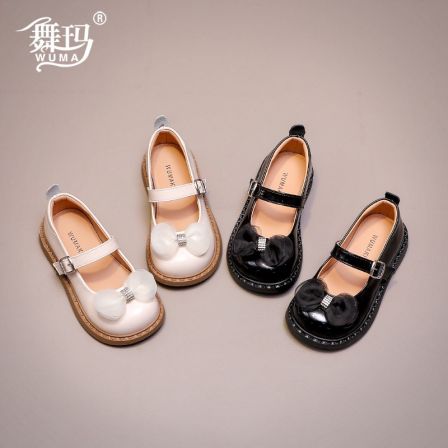 舞玛女童鞋儿童皮鞋2026春季新款蝴蝶结漆皮公主鞋软底防滑616046