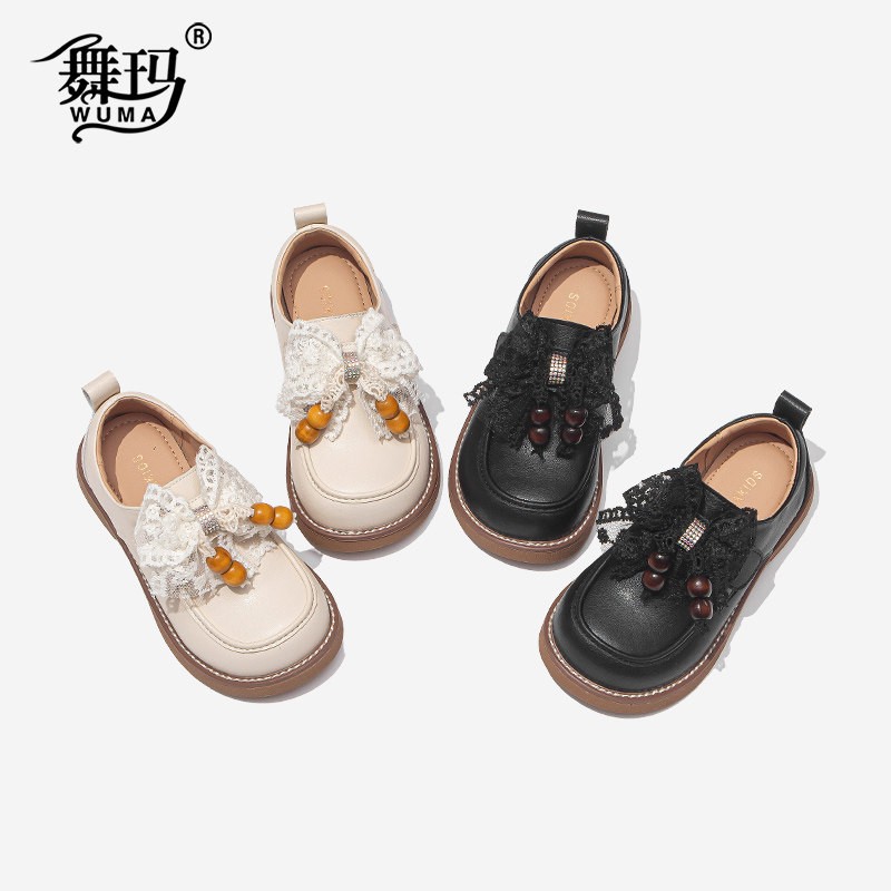 舞玛女童鞋子儿童公主鞋2026年春季新款单鞋蕾丝蝴蝶结皮鞋616020主图