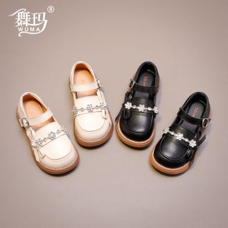 舞玛女童鞋子儿童皮鞋2026新款春秋季真皮黑色软底公主单鞋538358