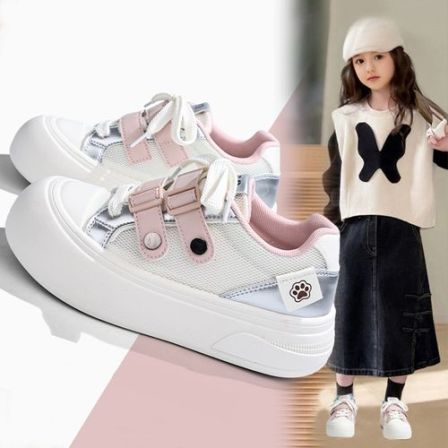 女童运动鞋2026春季新款透气轻便百搭女孩板鞋防滑学生儿童小白鞋