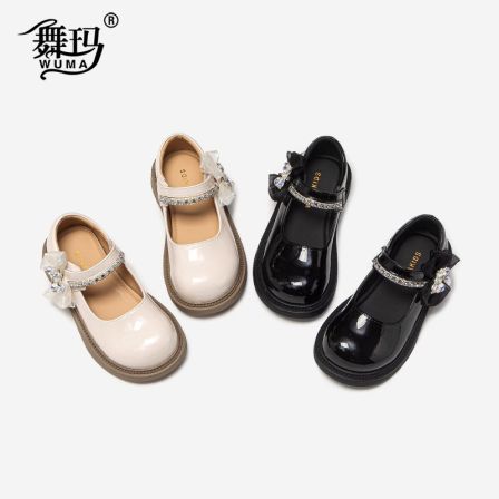 舞玛女童鞋儿童皮鞋2026新款春季单鞋亮面蝴蝶结软底公主鞋616001