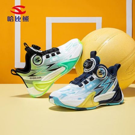 哈比熊革面男童篮球鞋秋季儿童旋转纽扣单鞋校园运动鞋AS8600G