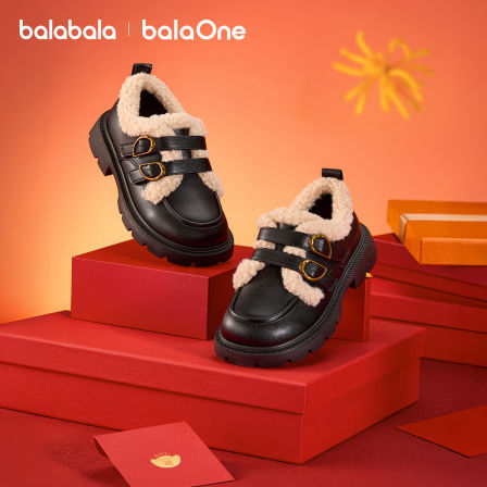 【balaOne】巴拉巴拉女童公主鞋黑色小皮鞋春秋2026新款仿羊羔毛