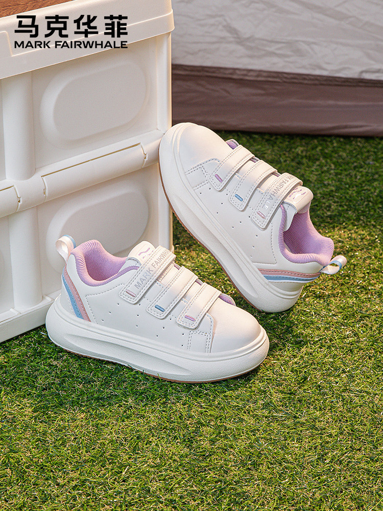马克华菲女童板鞋春季新款百搭户外跑鞋软底圆头魔术贴儿童小白鞋主图