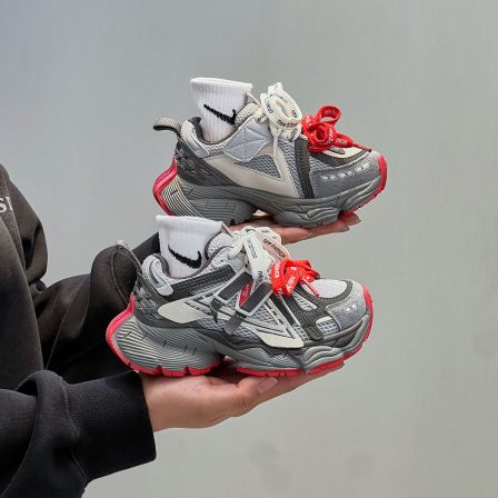 春季新款韩版儿童老爹鞋防滑透气男童运动鞋网面软底女童鞋子红色