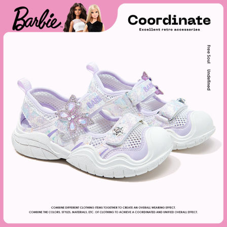 芭比童鞋女童凉鞋2026新款春季公主运动鞋透气网面夏儿童框子鞋女