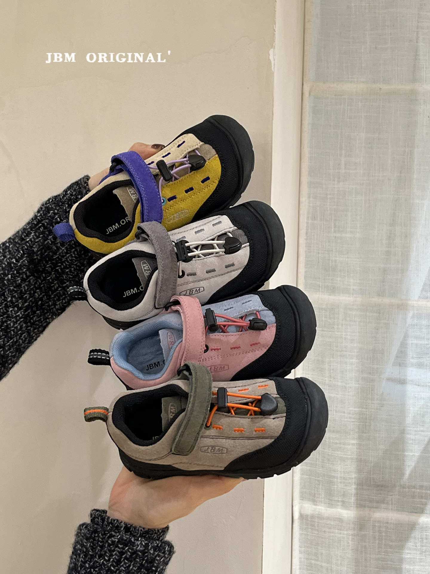 JBM 春季新款儿童真皮户外登山鞋耐磨休闲鞋韩版男女童拼色运动鞋主图