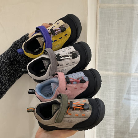 JBM 春季新款儿童真皮户外登山鞋耐磨休闲鞋韩版男女童拼色运动鞋