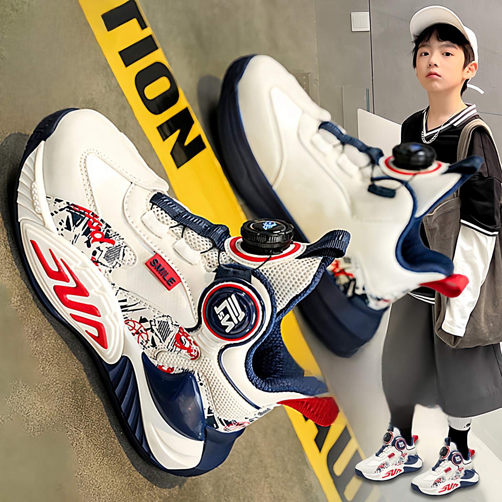 李宇新款男童鞋子2026春季儿童旋转扣透气运动鞋小学生减震篮球鞋主图