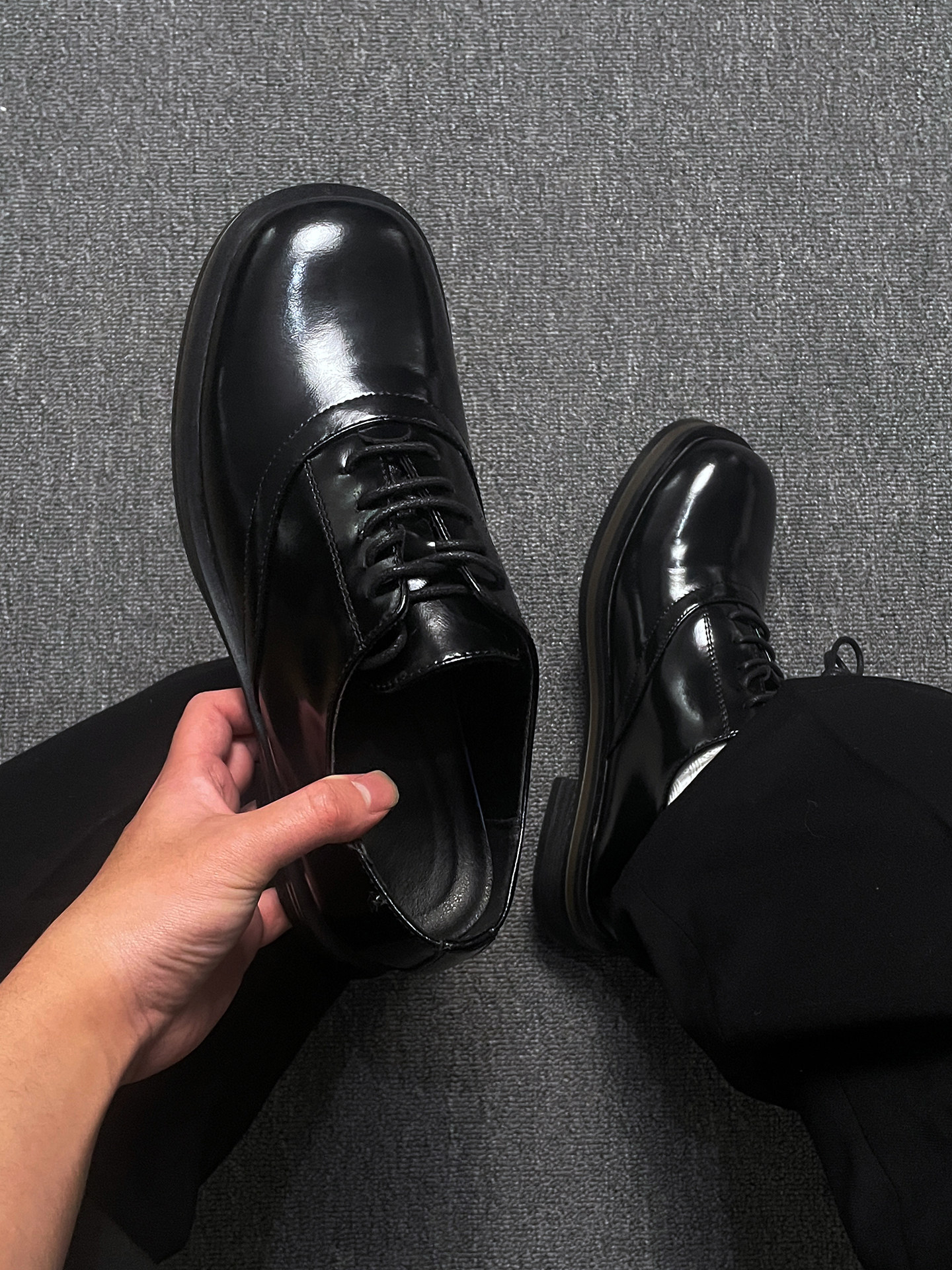 7cm厚底隐形增高德比鞋男款英伦休闲鞋漆皮亮面黑色上班方头皮鞋主图