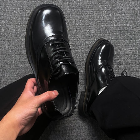 7cm厚底隐形增高德比鞋男款英伦休闲鞋漆皮亮面黑色上班方头皮鞋