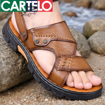 卡帝乐鳄鱼男士凉鞋夏季新款头层牛皮缝制沙滩鞋男款防滑软底凉拖鞋