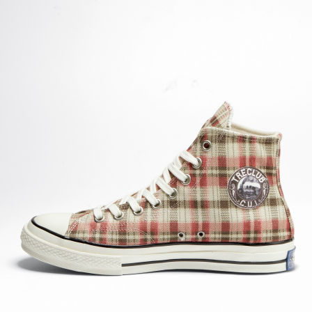 TREclub【Oh！STAR】 蒸汽时代复古红色格纹撞色高帮硫化帆布鞋