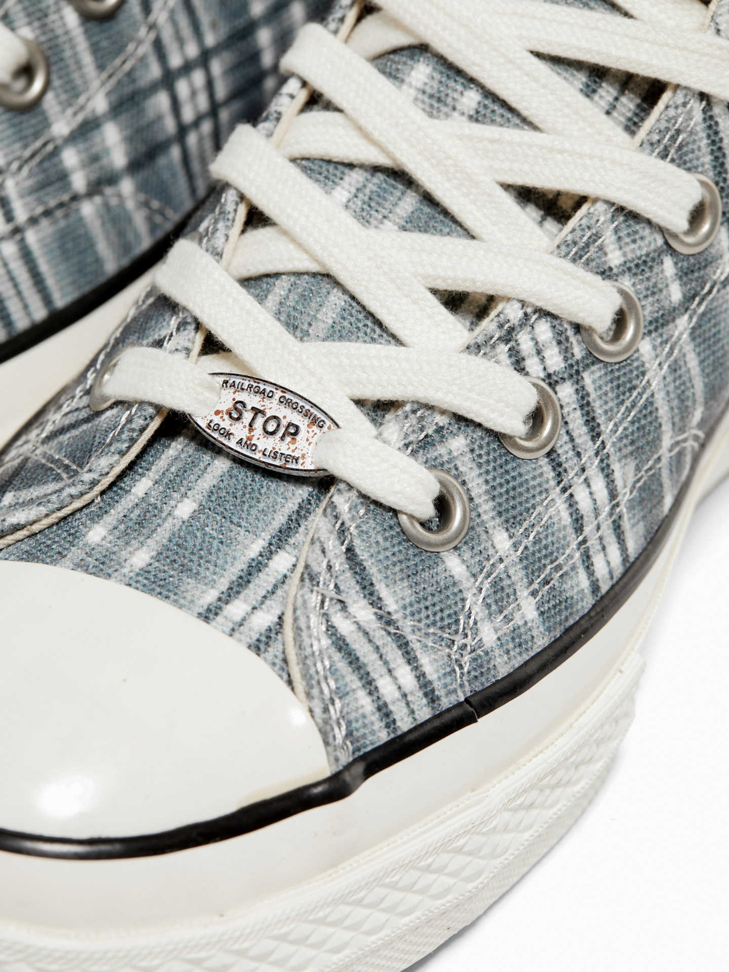 TREclub【Oh！STAR】 蒸汽时代复古绿色格纹撞色高筒硫化帆布鞋主图