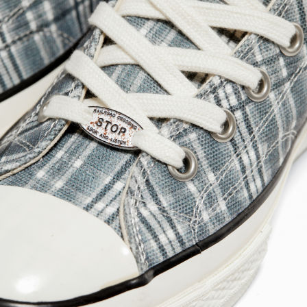 TREclub【Oh！STAR】 蒸汽时代复古绿色格纹撞色高筒硫化帆布鞋