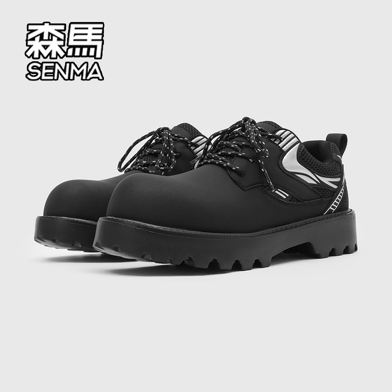 森马男鞋2026新款春季厚底复古休闲皮鞋男士百搭大头黑色德比鞋W主图