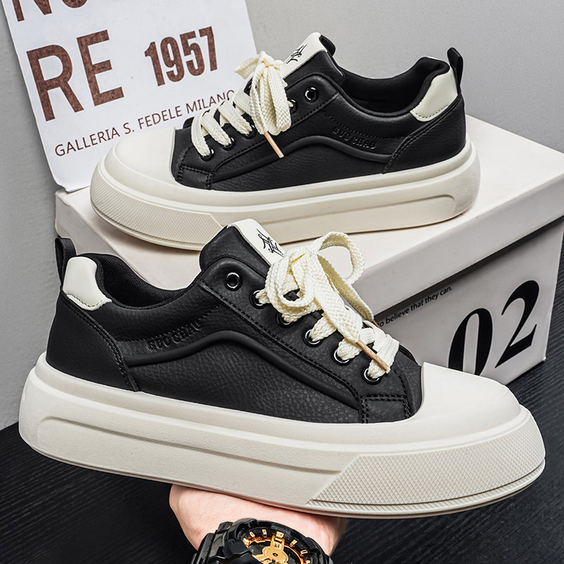 男鞋2026新款春季防滑软底学生黑色休闲板鞋厚底增高百搭运动潮鞋主图