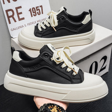 男鞋2026新款春季防滑软底学生黑色休闲板鞋厚底增高百搭运动潮鞋