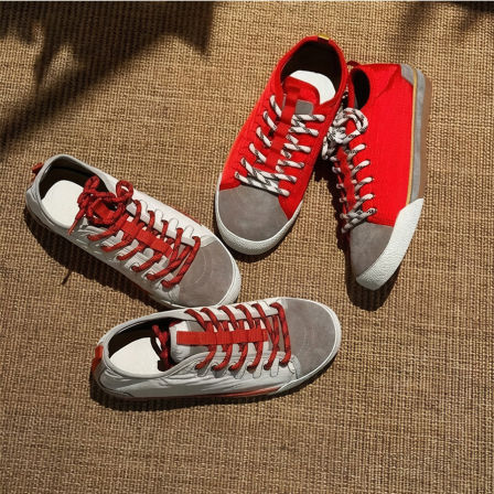 牛皮版~复古拼色圆头系带板鞋平底德训鞋女百搭透气休闲鞋帆布鞋