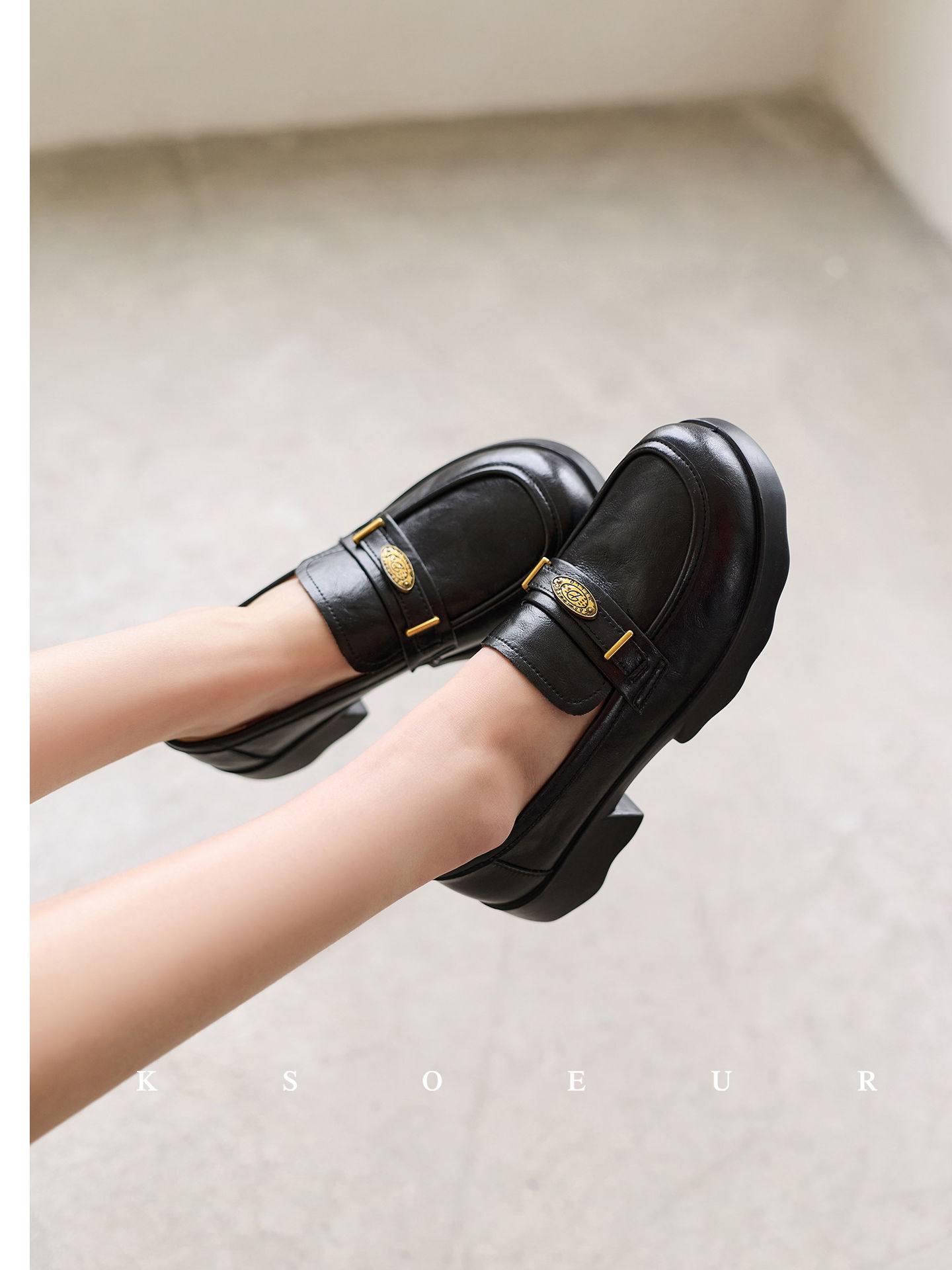 K姐 古典金币乐福鞋 真皮复古学院风厚底增高时尚女鞋主图