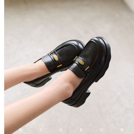 K姐 古典金币乐福鞋 真皮复古学院风厚底增高时尚女鞋