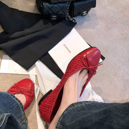 葡萄妈studiolee 早春拼接小圆头粗花呢通勤百搭小香风低跟单鞋女