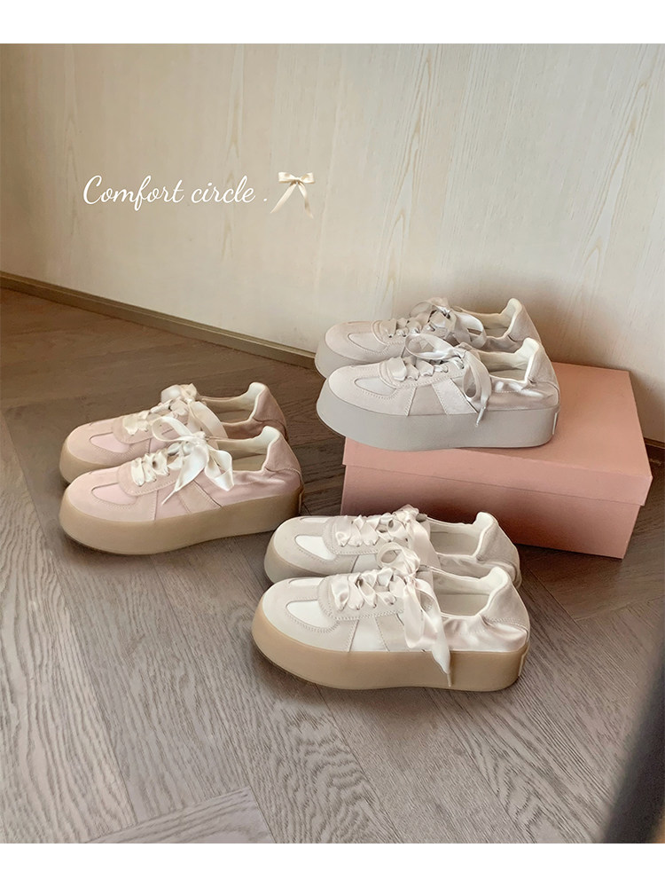 【苏茵茵】奶妹德训鞋~超软5.5cm内增高厚底丝带绸缎休闲鞋女板鞋主图