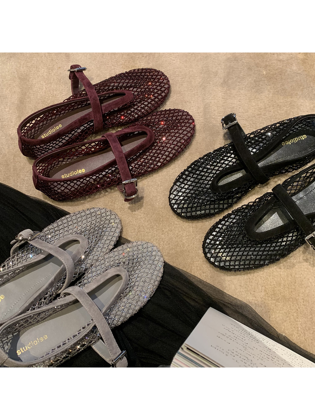 葡萄妈studiolee  闪钻镂空渔网单鞋一字带玛丽珍女鞋春季新款主图