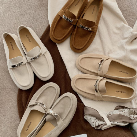 葡萄妈studiolee 2cm内增高~英伦风圆头羊猄厚底真皮乐福单鞋女春