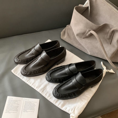 【黑标系列】葡萄妈studiolee 进口混种羊皮杏仁头褶皱粗跟乐福女