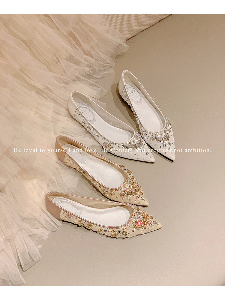 【限量500双】纯欲水晶鞋~尖头手工缝钻平底网纱单鞋女宴会鞋婚鞋主图