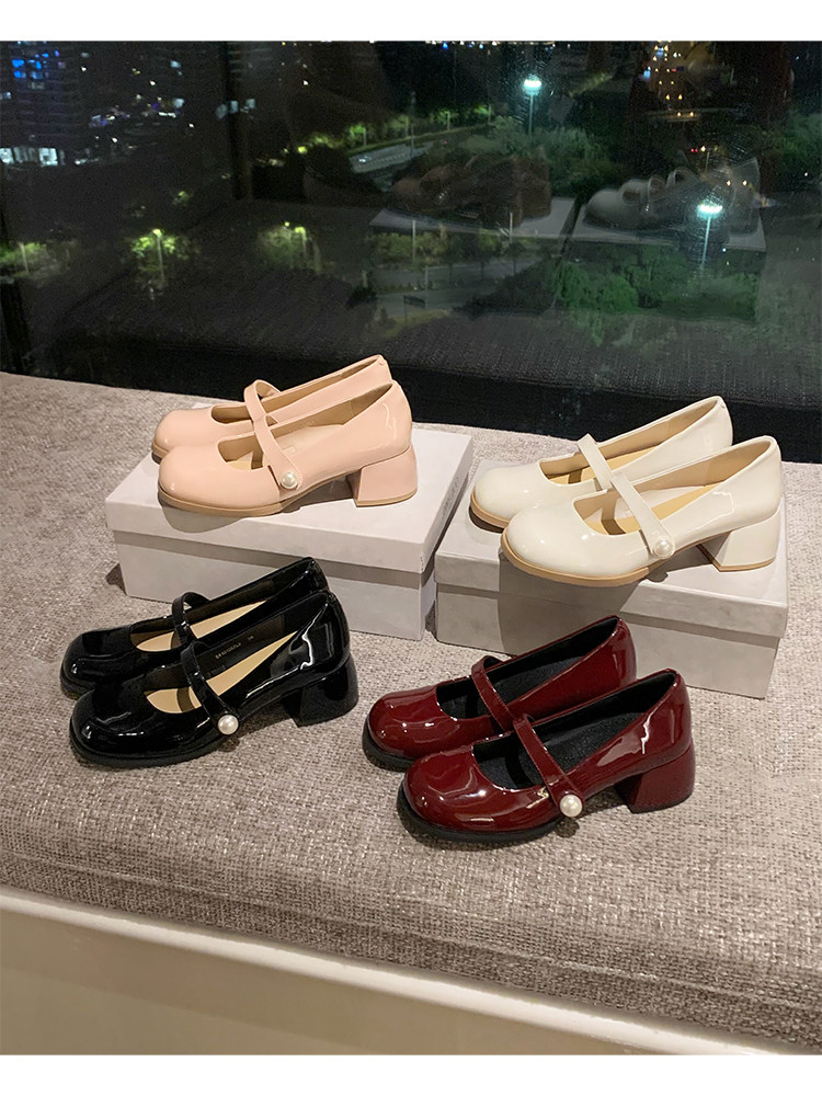 【sheii苏茵茵】芭比玛丽珍~圆头珍珠扣带粗跟日系jk单鞋女小皮鞋主图