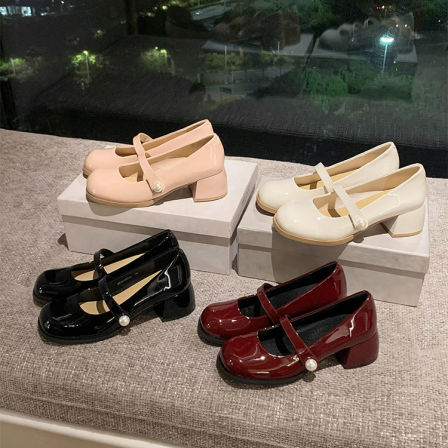 【sheii苏茵茵】芭比玛丽珍~圆头珍珠扣带粗跟日系jk单鞋女小皮鞋