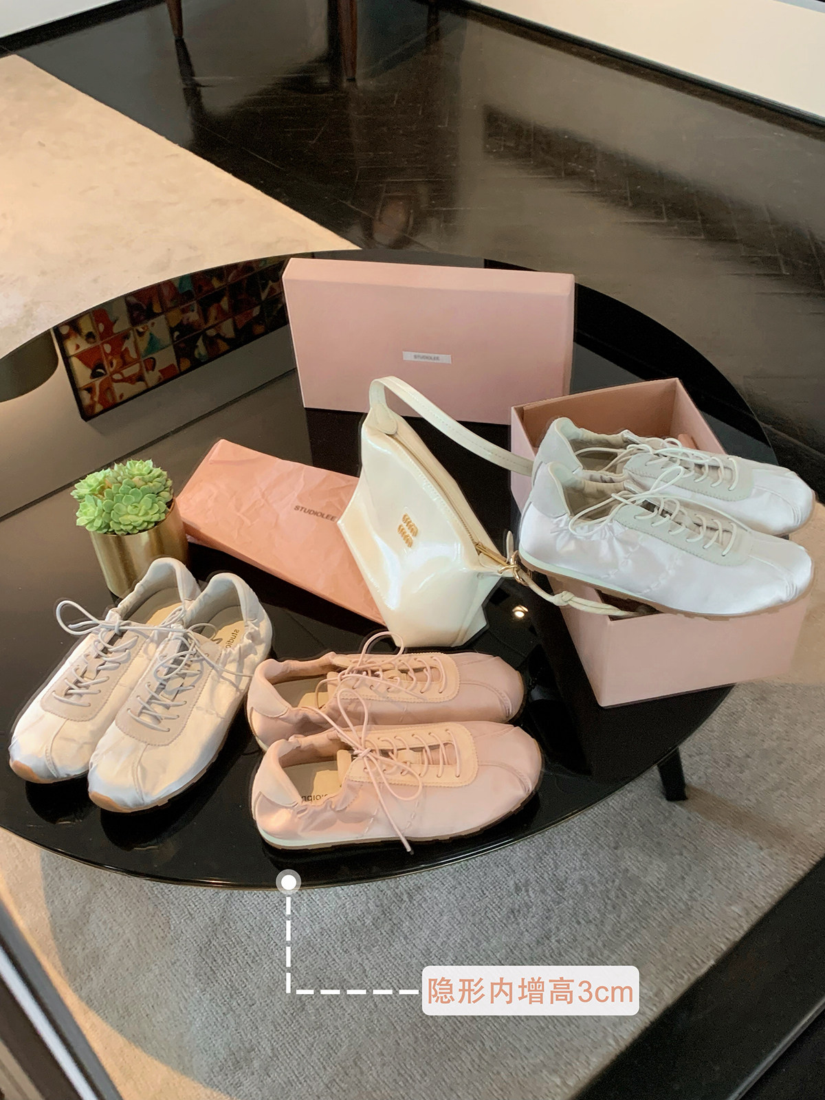 葡萄妈studiolee 增高3cm~减龄圆头系带缎面松紧休闲芭蕾德训鞋女主图