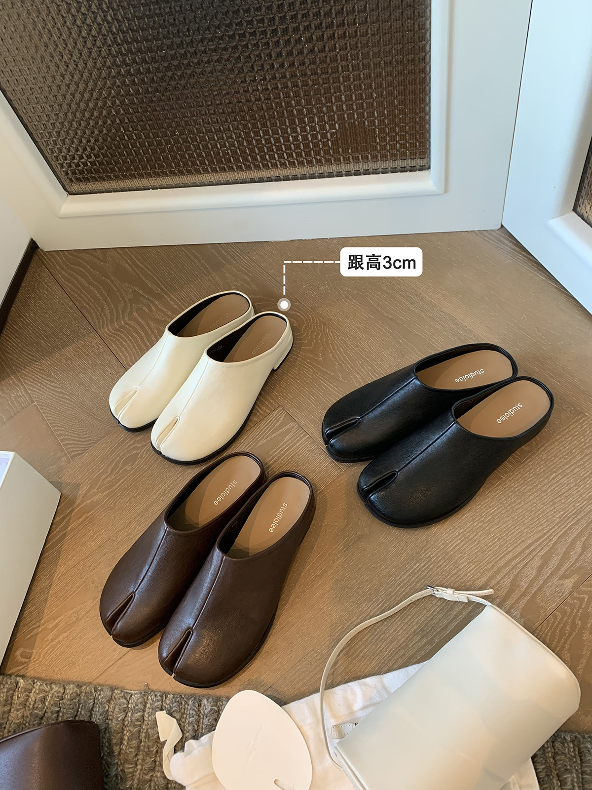 葡萄妈studiolee 增高3cm~百搭时髦懒人包头tabi分趾猪蹄半拖鞋女主图