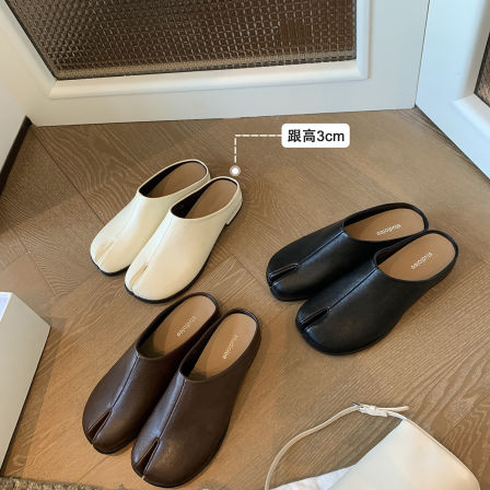 葡萄妈studiolee 增高3cm~百搭时髦懒人包头tabi分趾猪蹄半拖鞋女