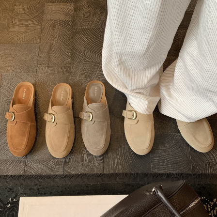 葡萄妈studiolee 美拉德色系圆头扣带一脚蹬休闲通勤穆勒半拖鞋女