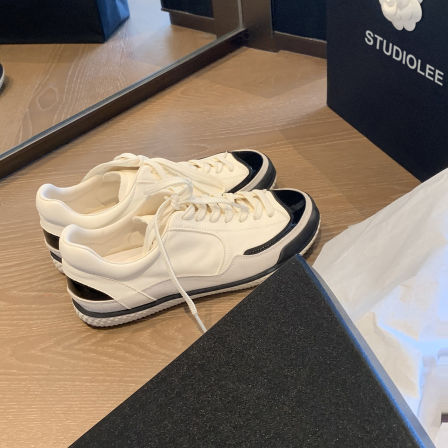 葡萄妈studiolee 春季新款小香风黑白熊猫拼色牛皮休闲鞋板鞋女