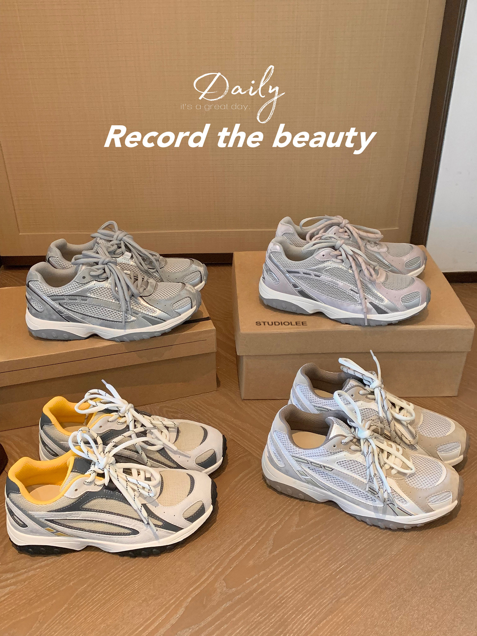 葡萄妈studiolee 增高3.5cm~时髦透气网面拼接双鞋带阿甘运动鞋女主图