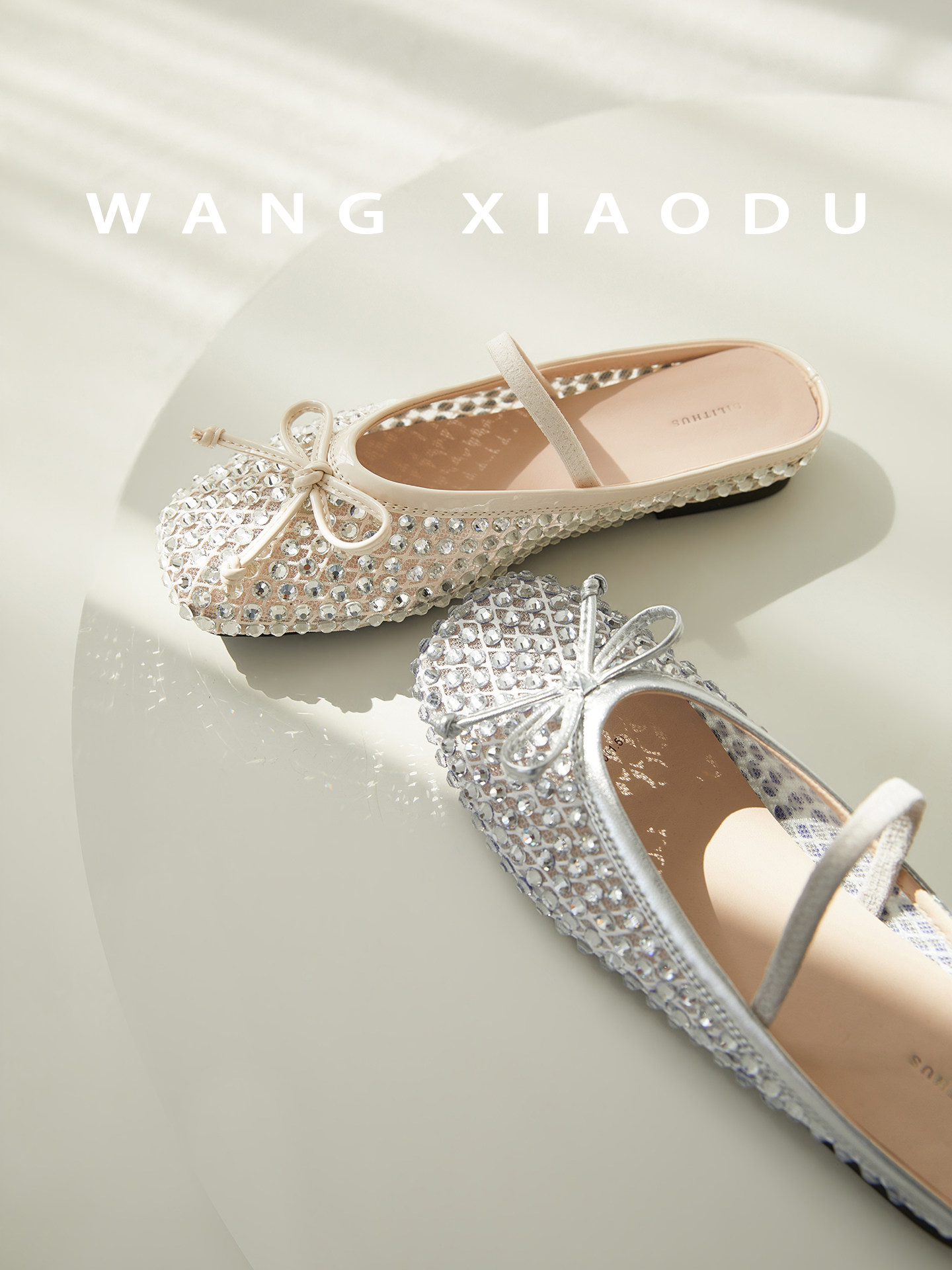 原创【王小毒】星光织梦●3cm内增高网面包方头凉拖女亮钻半拖鞋主图