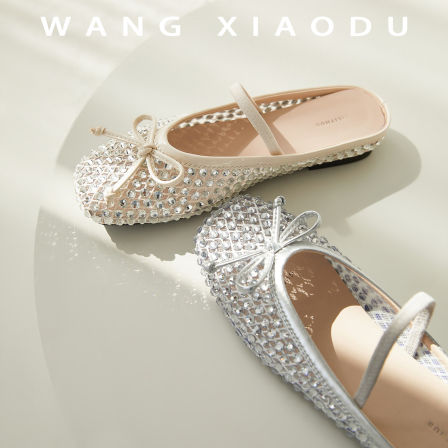 原创【王小毒】星光织梦●3cm内增高网面包方头凉拖女亮钻半拖鞋