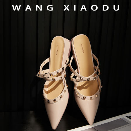 【王小毒】铆钉珍藏●3.5cm尖头包头拖鞋女中空内增高外穿凉拖