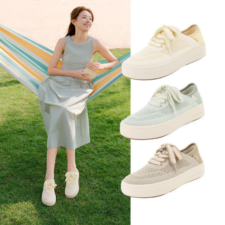 Pansy盼喜系带飞织两穿板鞋女百搭休闲鞋26年春夏新款软底休闲鞋